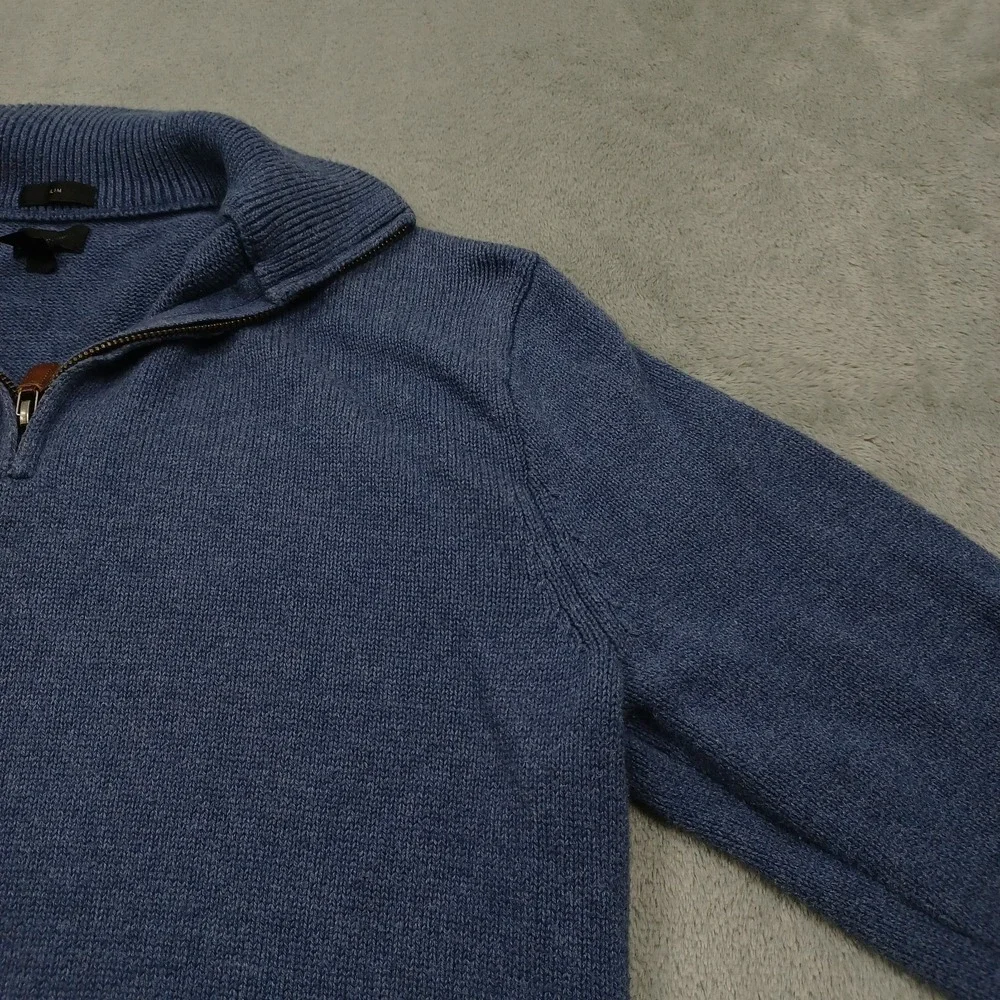 J Crew Sweater Mens Medium Blue Knit 1/4 Zip Slim Fit Pullover Preppy
